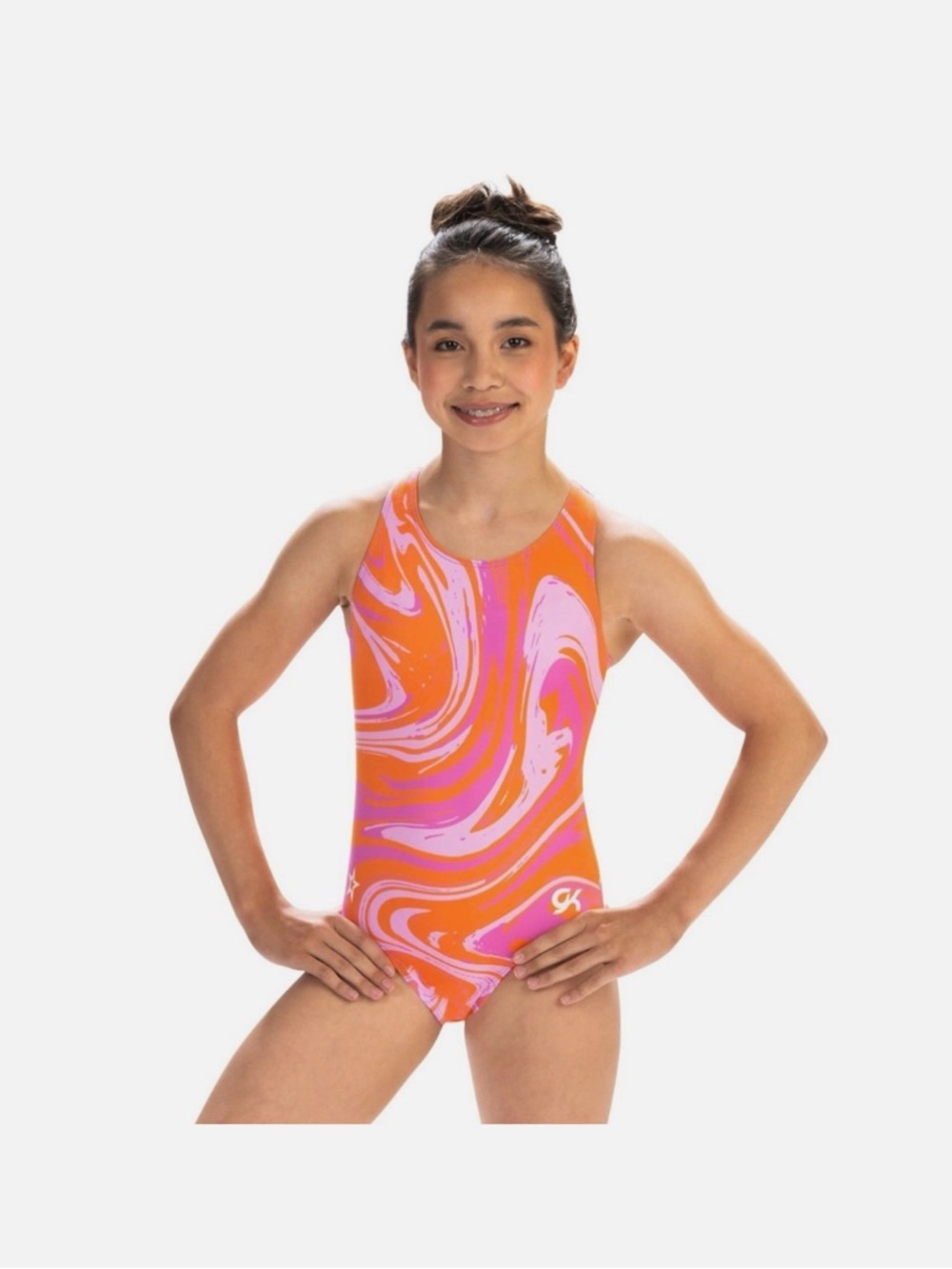 GK Pink and Orange Swirl Kids One-Piece Swimsuit